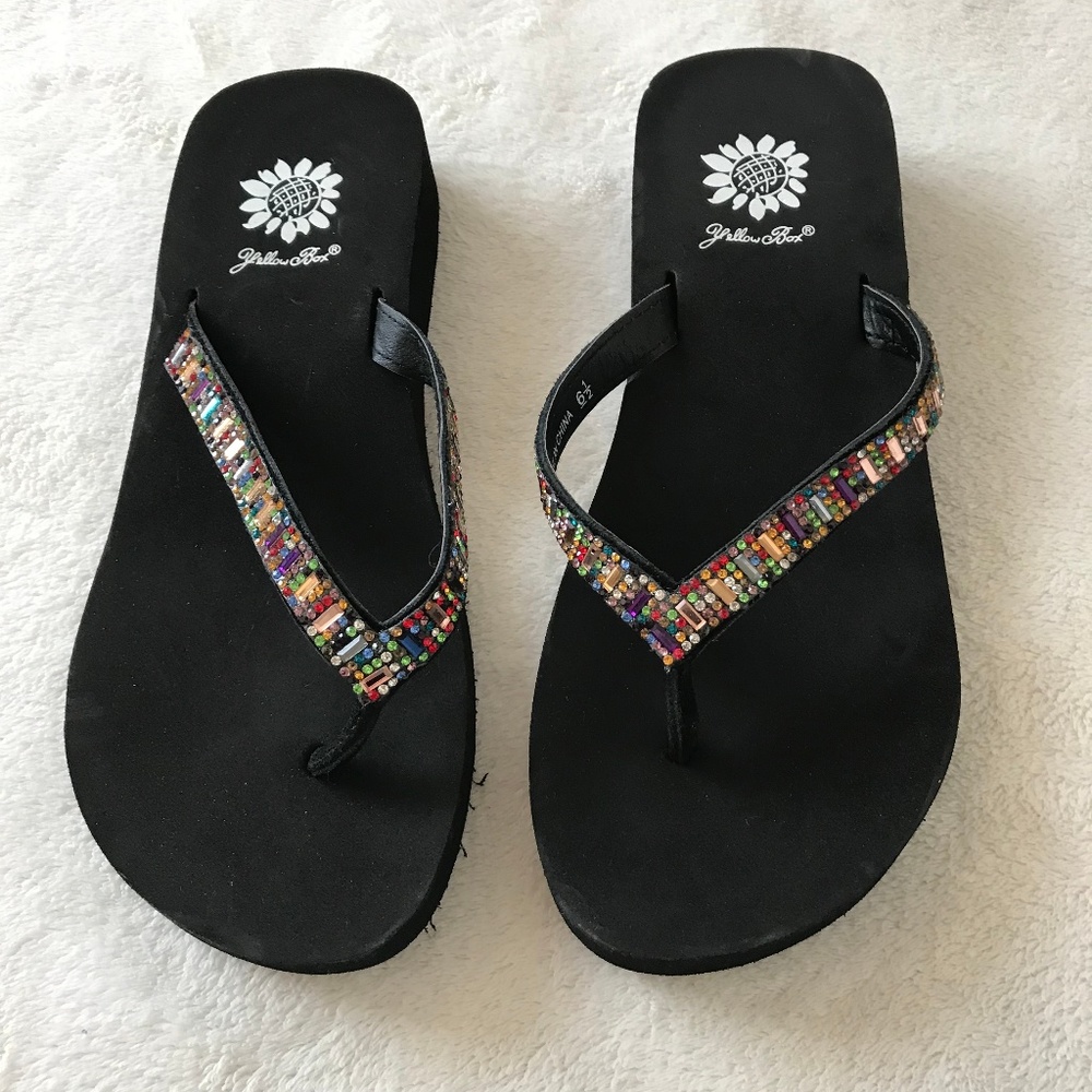 Black Flipflops with colorful bling